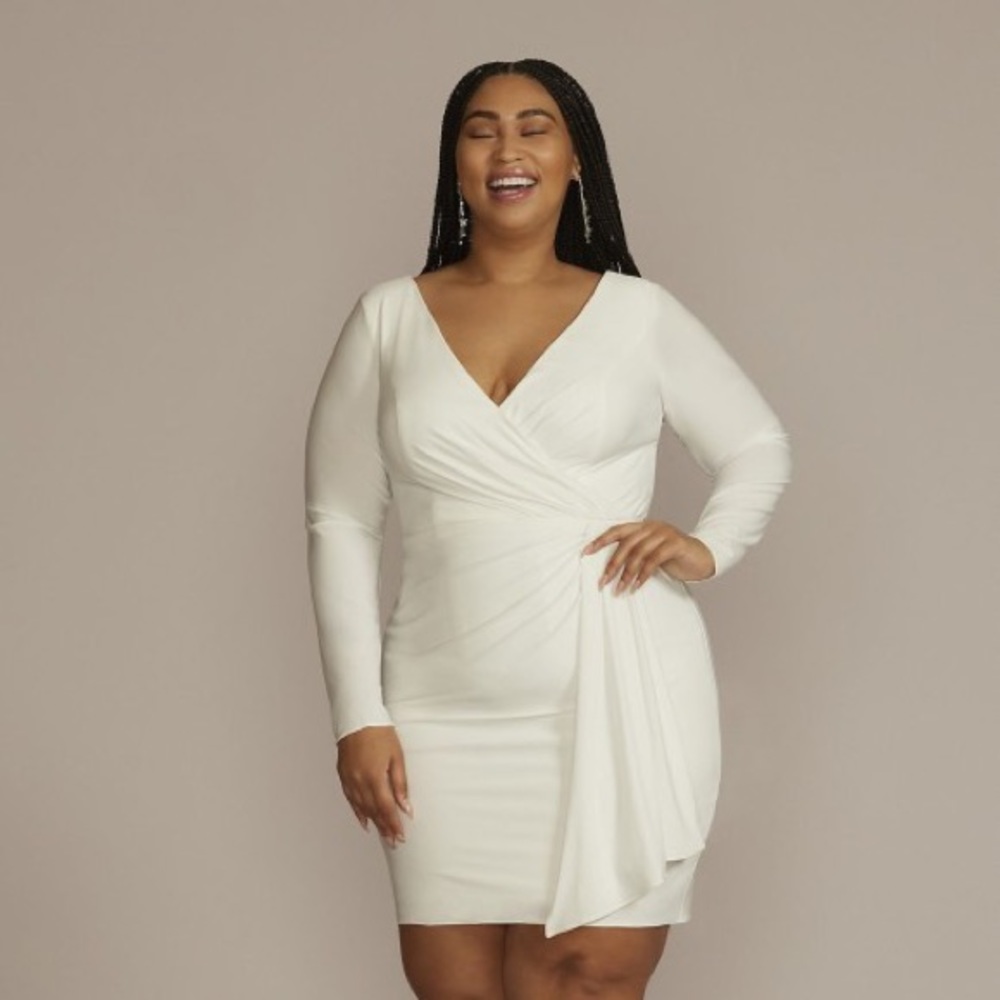 Long sleeve jersey dress with side draping - DB Studio
